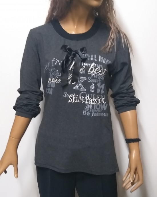 ΜΠΛΟΥΖΑ ΓΚΡΙ-ΜΑΥΡΟ ΜΕ ΦΙΟΓΚΟ MARIA GLENSTER